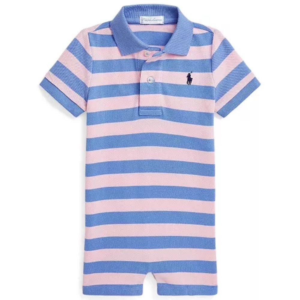 Ralph Lauren Striped Cotton Mesh Polo Shortall Baby Boy Girl Size 3m Preppy